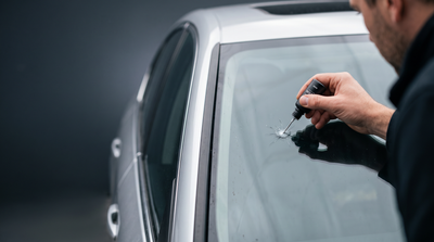 Applying GANDHI GlassFix resin to a stone chip on a car windshield